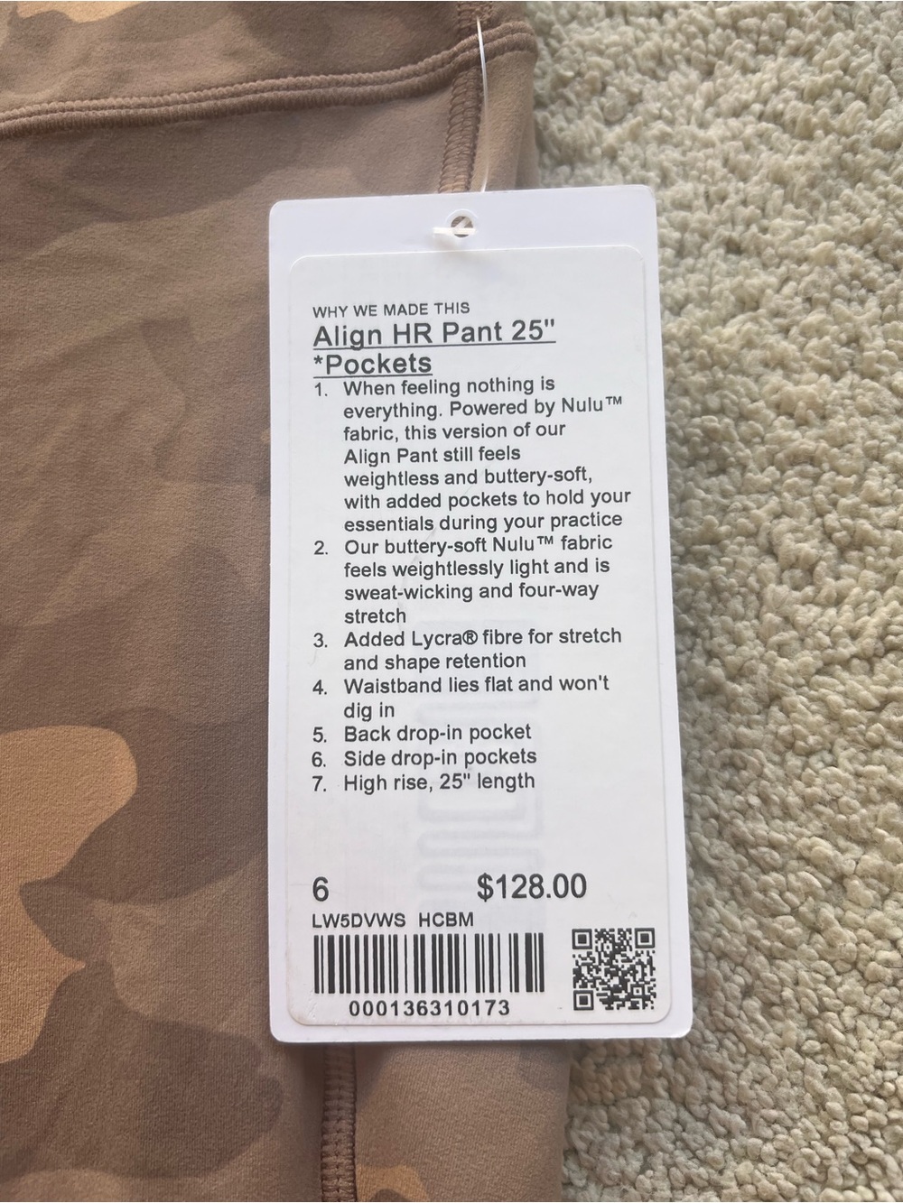 Lululemon Align High-Rise Pant Leggings with Pockets 25" Camo Beige Multi size 6 - Picture 6 of 9